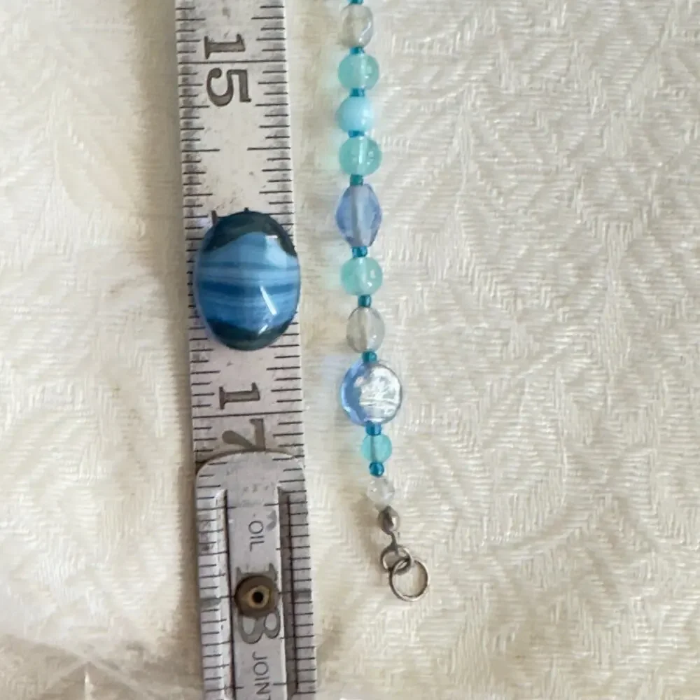 1990’s 18” Worthington Turquoise Glass Beaded Necklace & Blue Clip Earrings Set